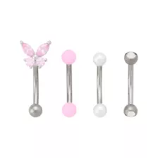 Multi-Pack Pink CZ Butterfly Titanium Curved Barbells 4 Pack - 16 Gauge at Spencer's