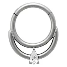 ASTM F-136 Titanium CZ Double Bar Hinged Septum Ring - 16 Gauge at Spencer's