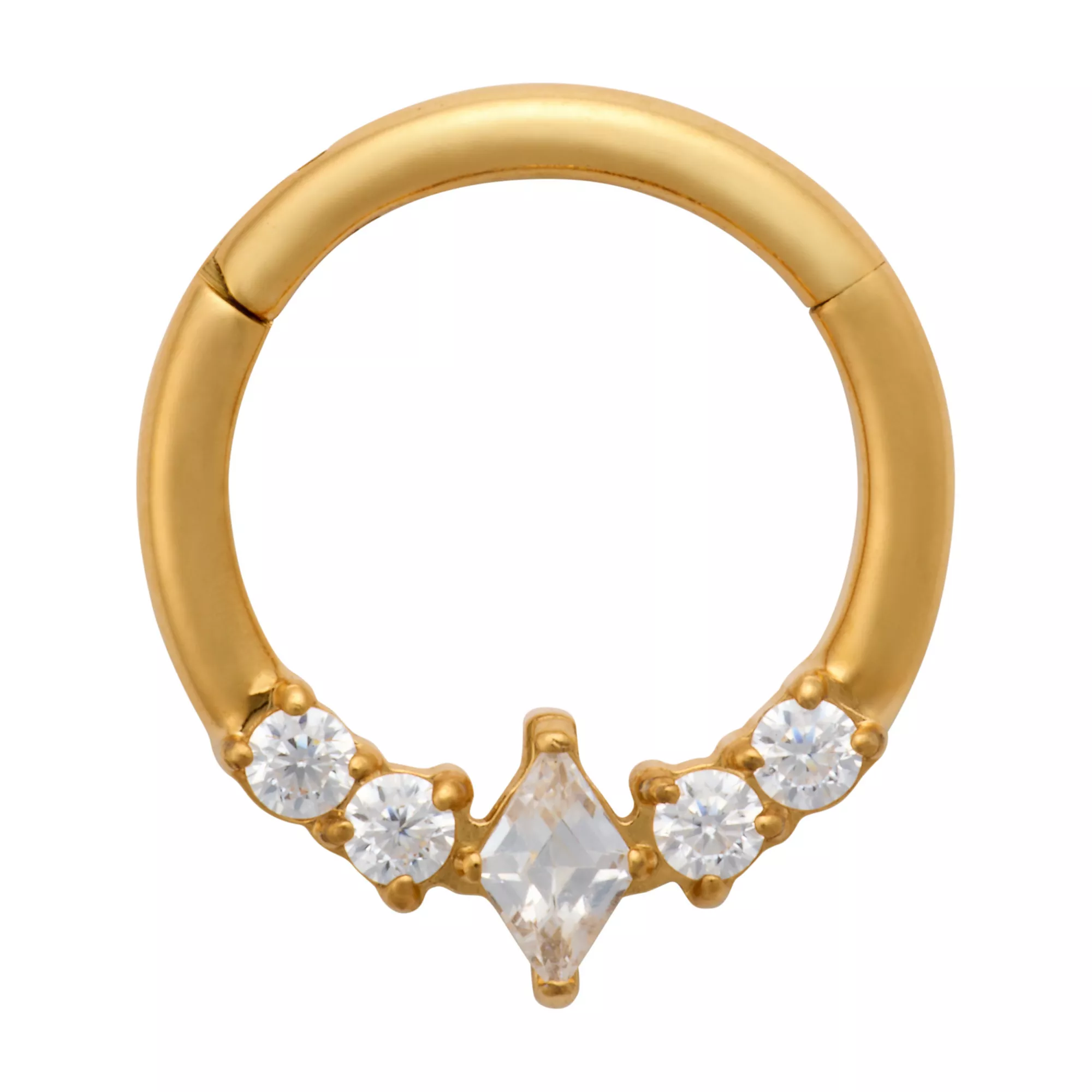 ASTM F-136 Titanium Rhombus CZ Gold-Plated Hinged Septum Ring - 16 Gauge at Spencer's