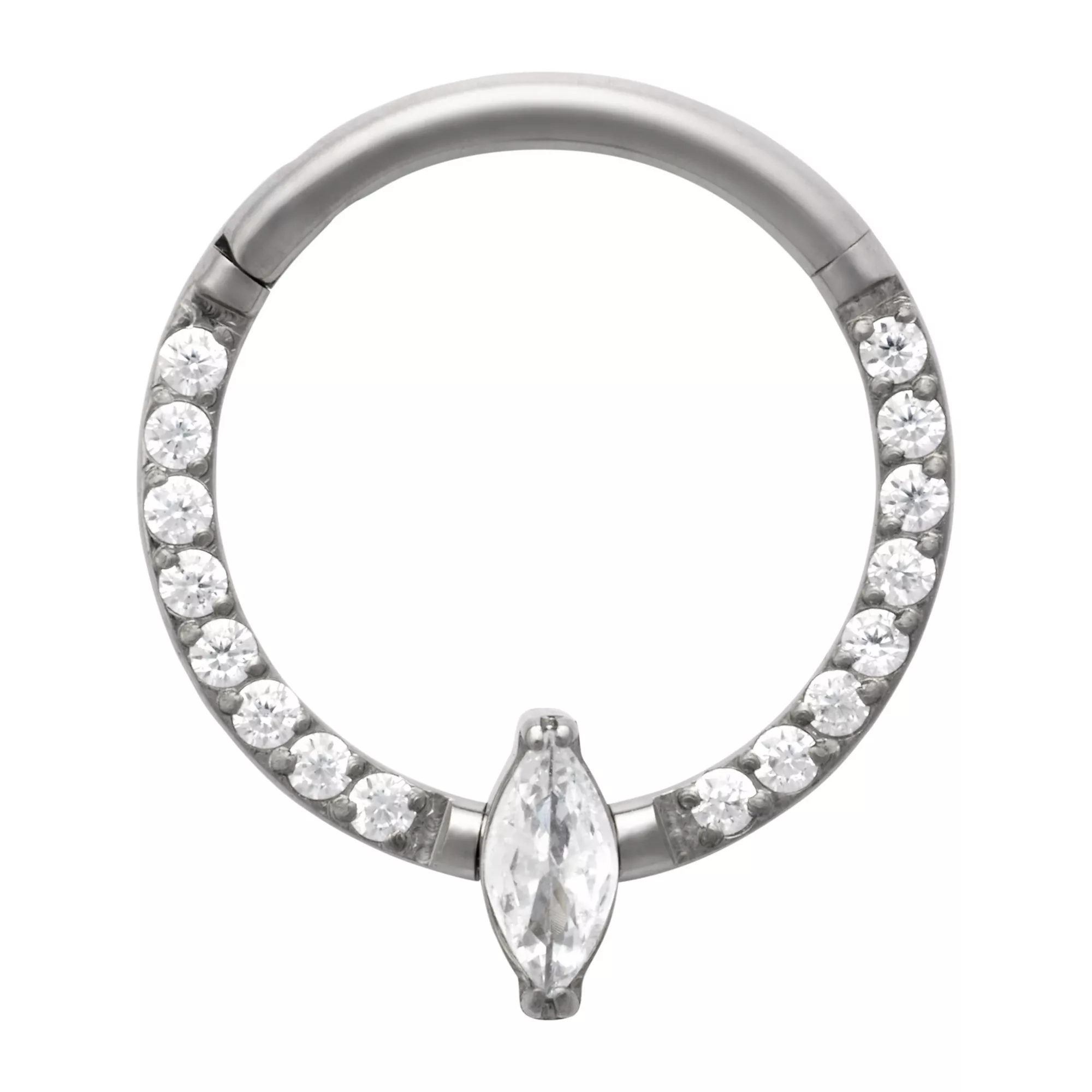 ASTM F-136 Titanium Oval CZ Hinged Septum Ring - 16 Gauge at Spencer's
