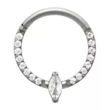 ASTM F-136 Titanium Oval CZ Hinged Septum Ring - 16 Gauge at Spencer's