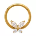 ASTM F-136 Titanium CZ Butterfly Gold-Plated Hinged Septum Ring - 16 Gauge at Spencer's