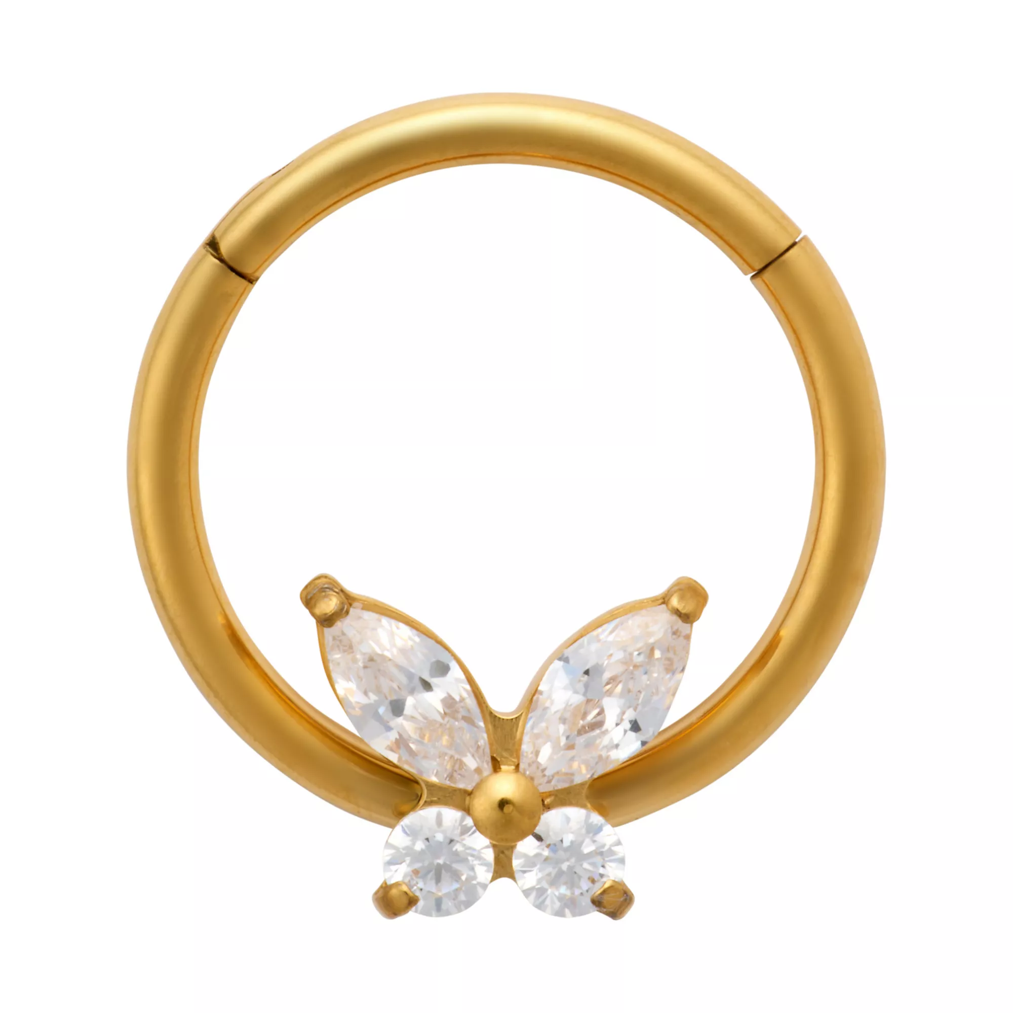 ASTM F-136 Titanium CZ Butterfly Gold-Plated Hinged Septum Ring - 16 Gauge at Spencer's