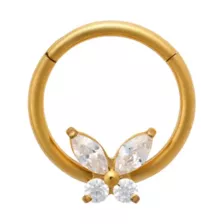 ASTM F-136 Titanium CZ Butterfly Gold-Plated Hinged Septum Ring - 16 Gauge at Spencer's