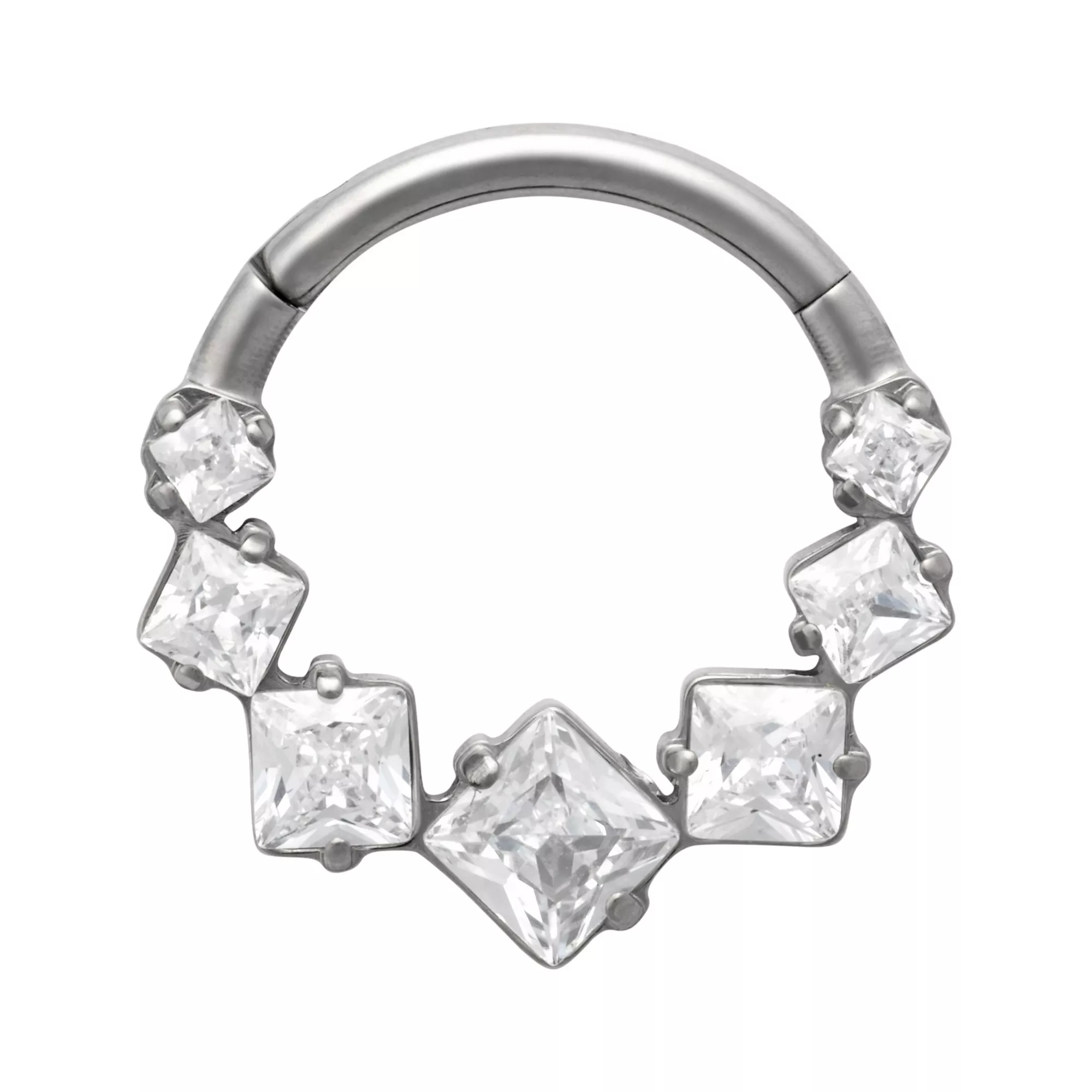 ASTM F-136 Titanium Square CZ Hinged Septum Ring - 16 Gauge at Spencer's