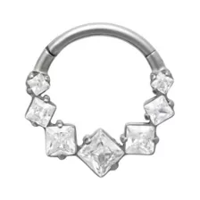 ASTM F-136 Titanium Square CZ Hinged Septum Ring - 16 Gauge at Spencer's