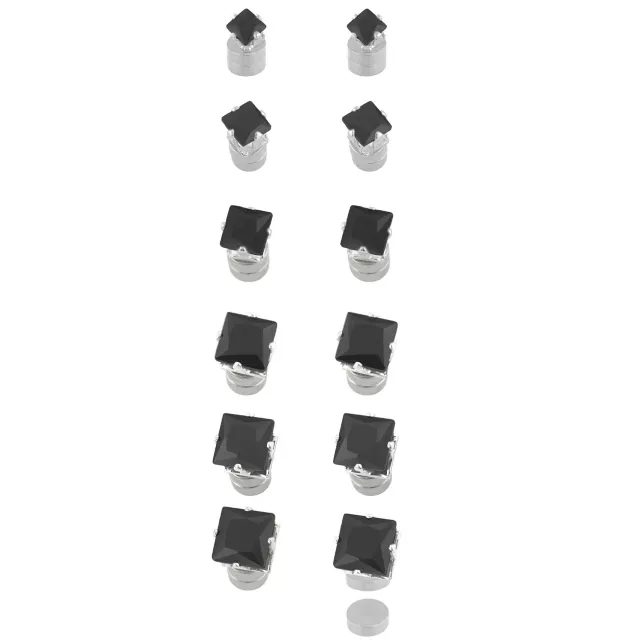 Multi-Pack Black CZ Square Silver-Tone Magnetic Fake Stud Earrings - 6 Pair at Spencer's