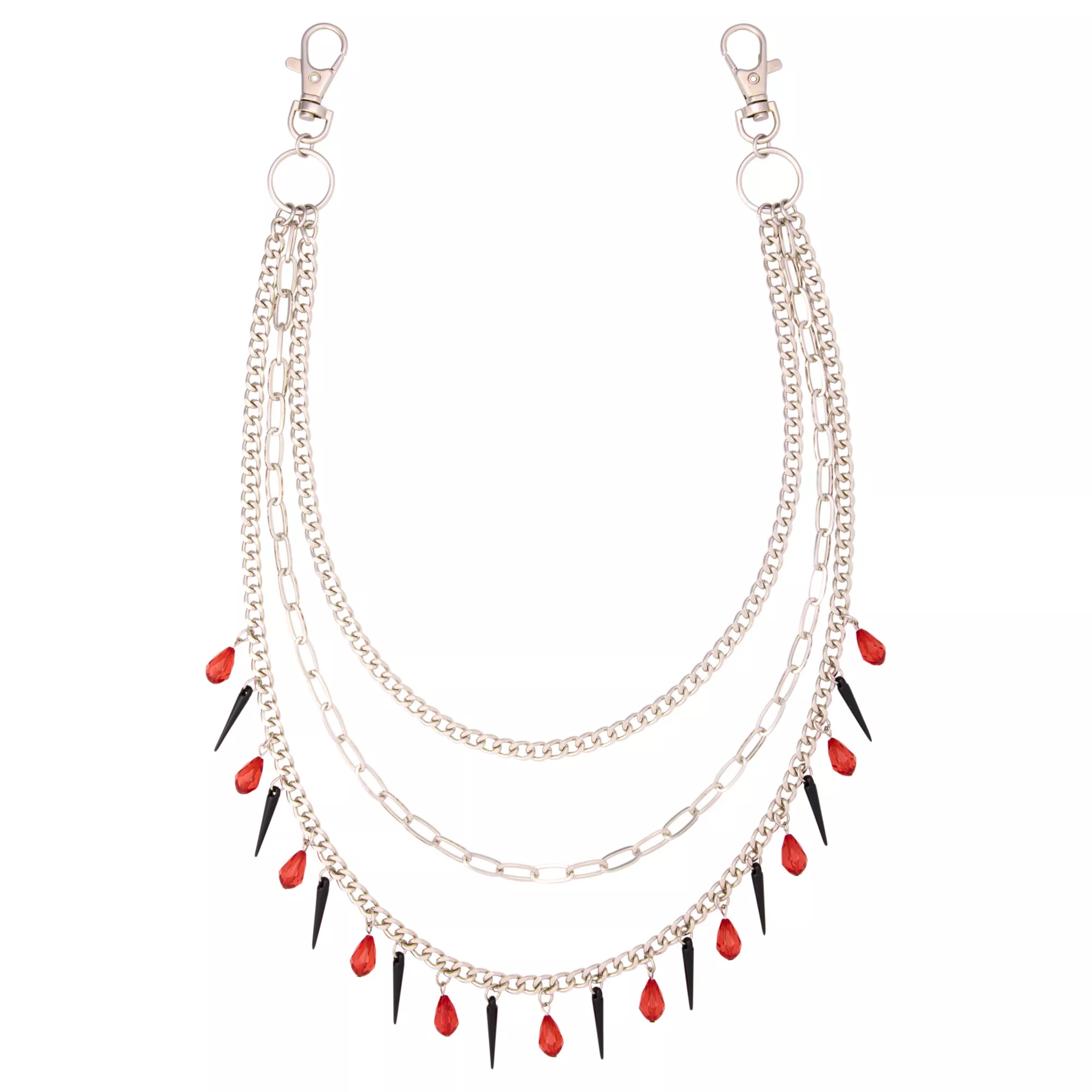 3-Row Red and Black Spike Gem Wallet Chain