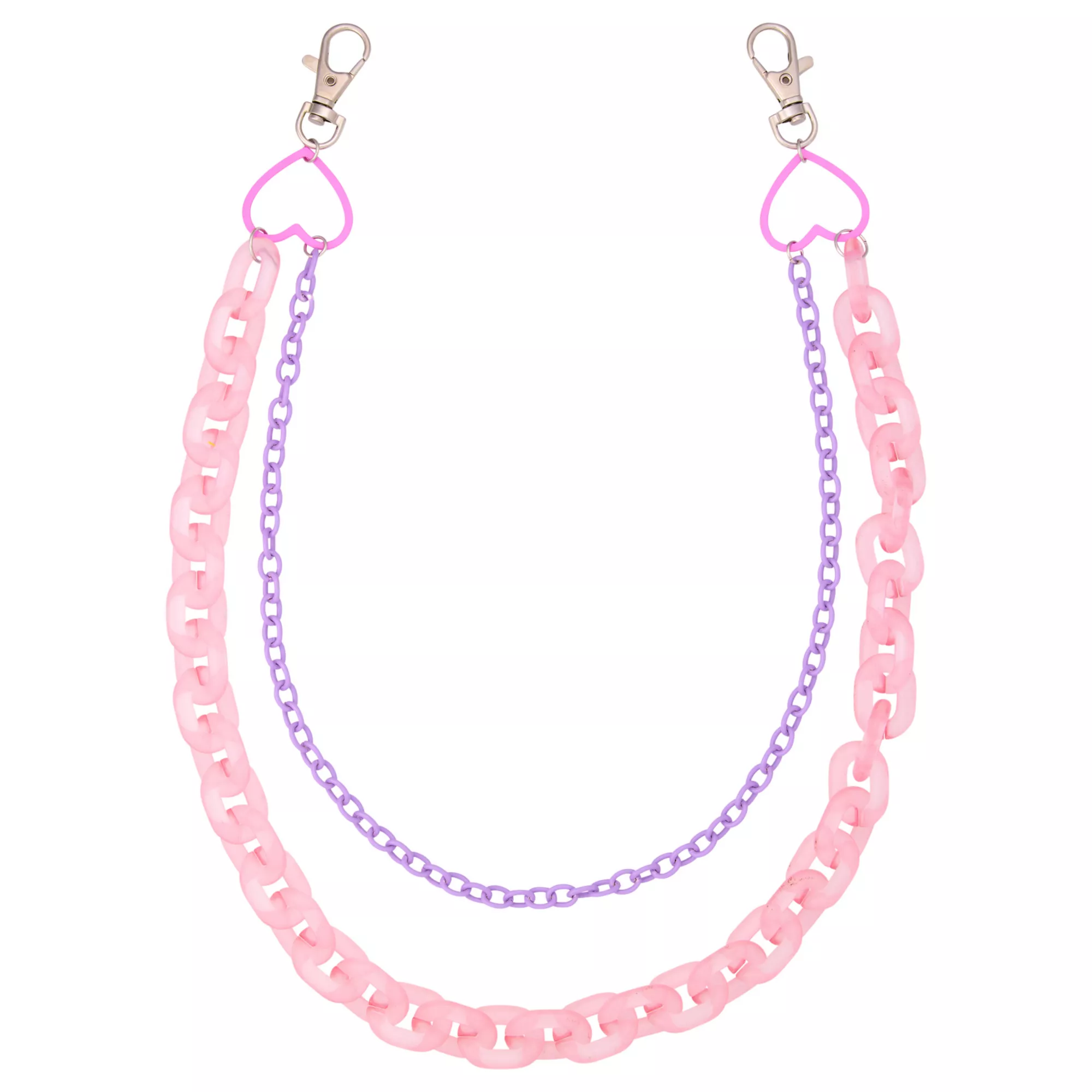 2-Row Pink and Purple Heart Link Wallet Chain