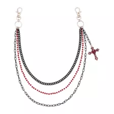 3-Row Black and Red Beaded Heart Cross Wallet Chain at Spencer's