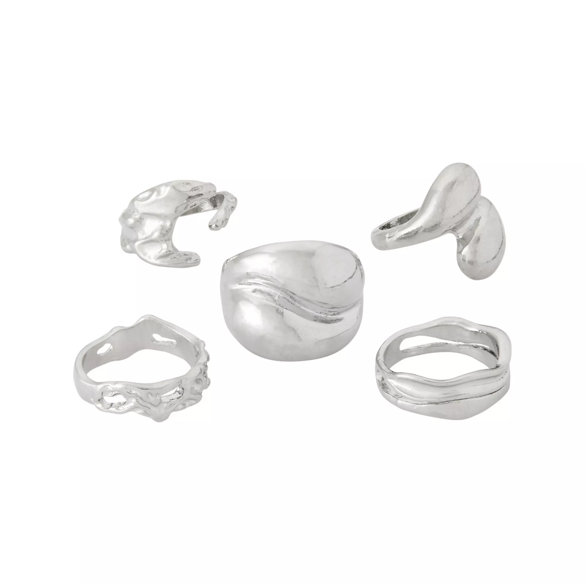 Multi-Pack Chunky Drip Silver-Tone Rings - 5 Pack