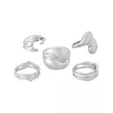Multi-Pack Chunky Drip Silver-Tone Rings - 5 Pack at Spencer's