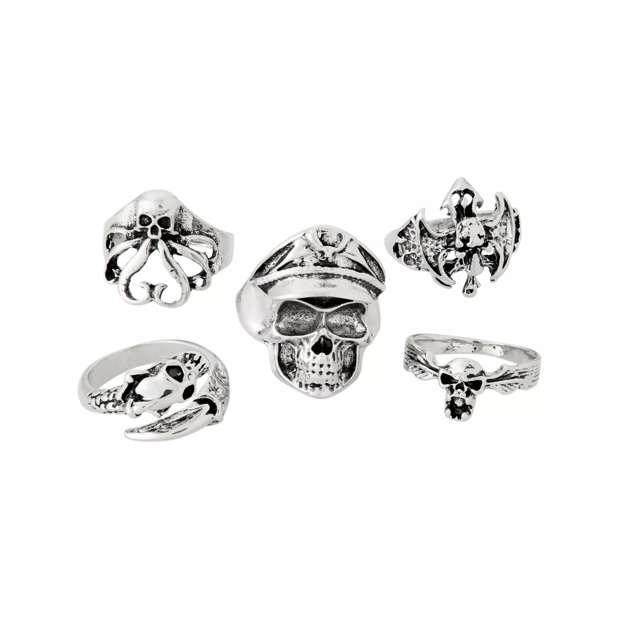 Multi-Pack Dragon Skull Silver-Tone Rings - 5 Pack