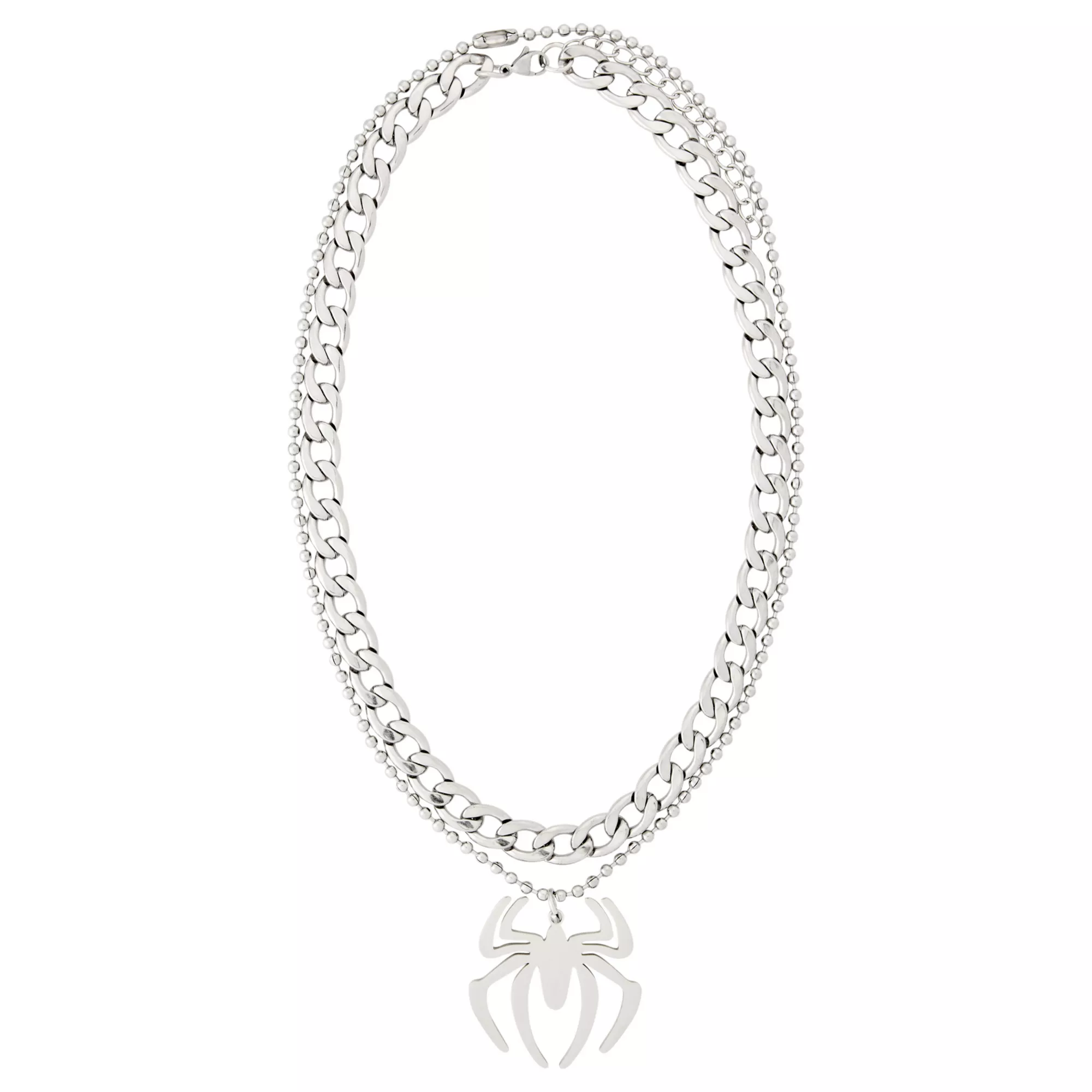 Silver-Toned Spider Pendant Layered Chain Necklace