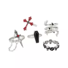Multi-Pack Red Black Cross Coffin Sword Assorted Rings - 5 Pack at Spencer's