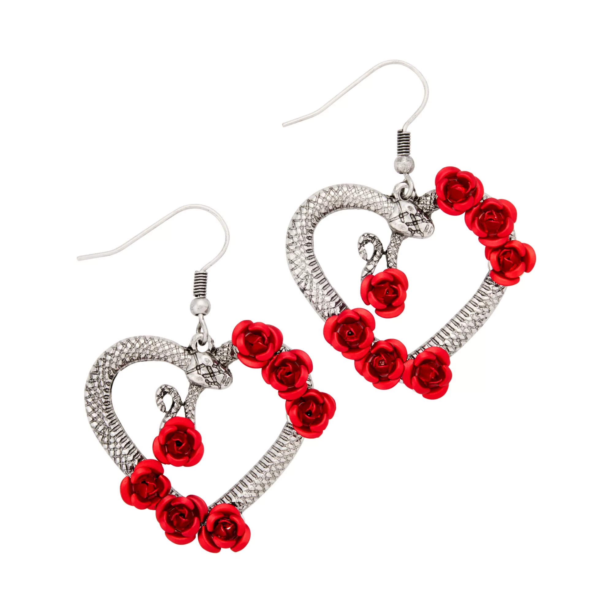 Snake Rose Heart Dangle Earrings