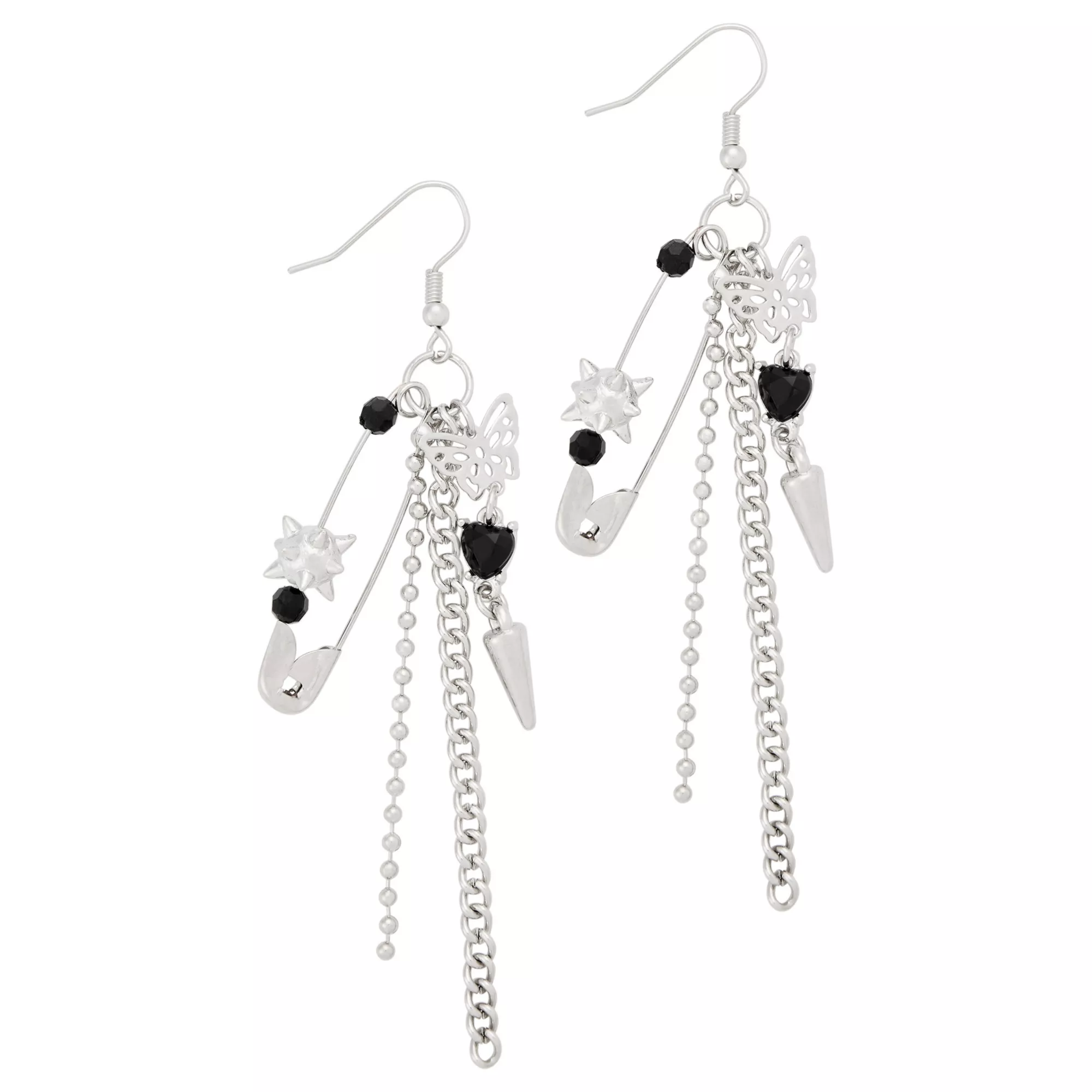 Butterfly Chain Safety Pin Dangle Earrings at Spencer's