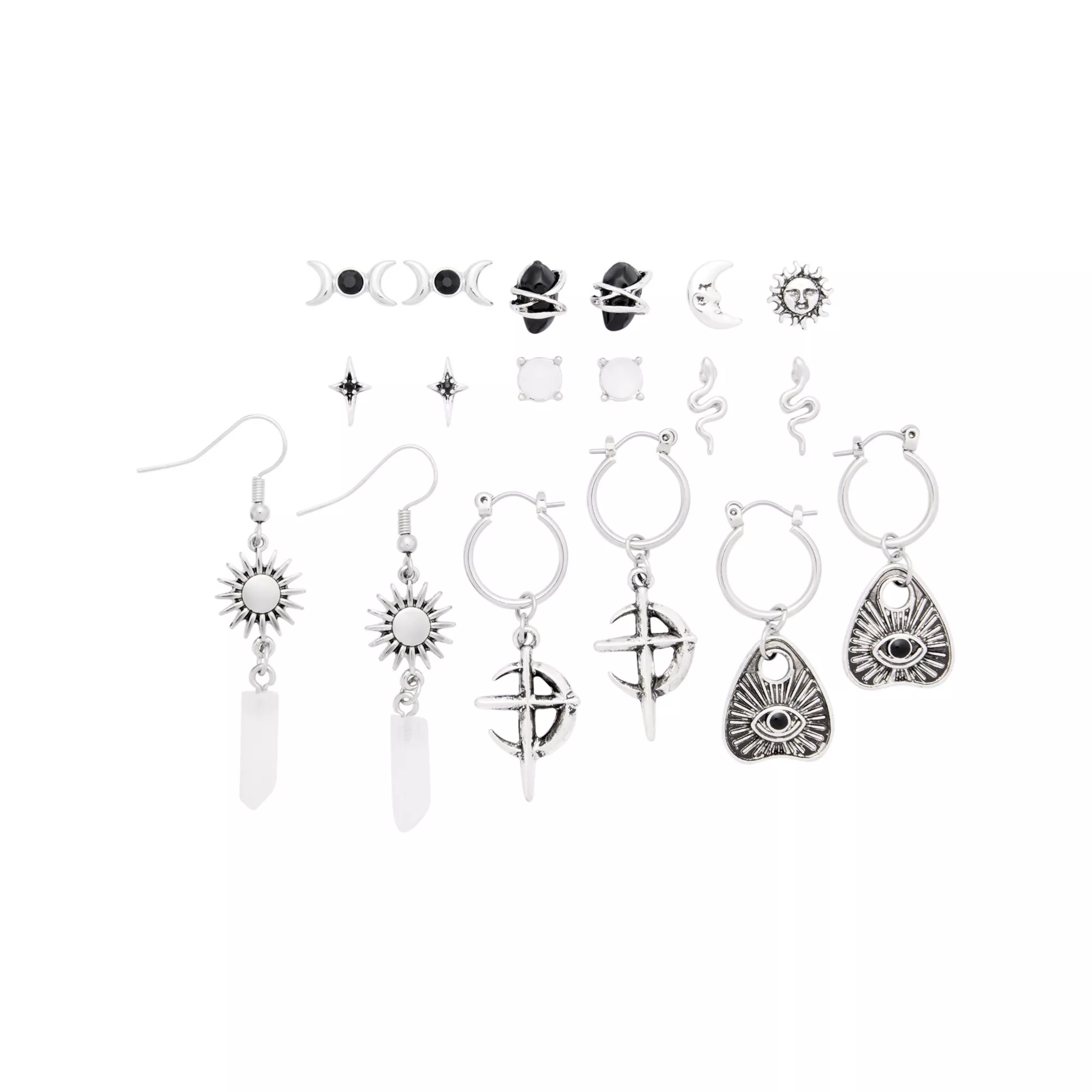 Multi-Pack Moon, Sun and All-Seeing Eye Earring Set - 9 Pack