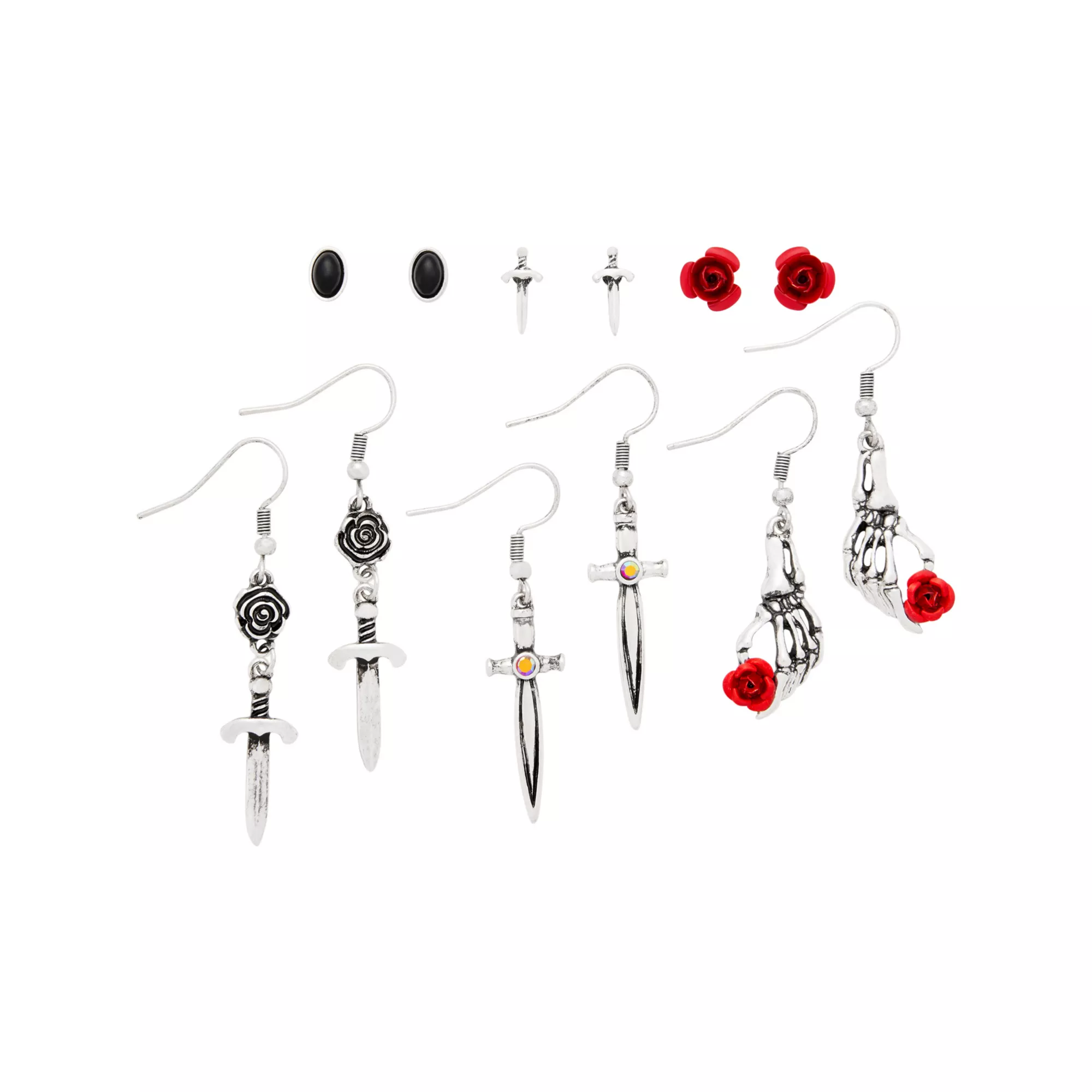 Multi-Pack Gothic Sword and Rose Earrings - 6 Pack