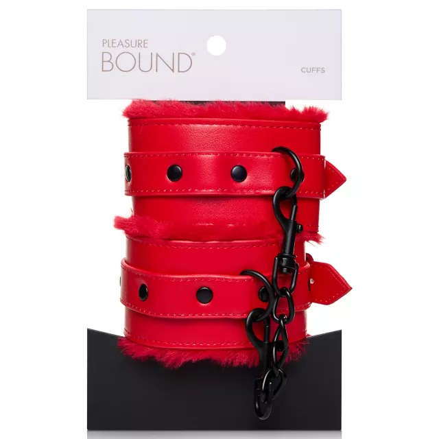 Red Furry Handcuffs - Pleasure Bound at Spencer's