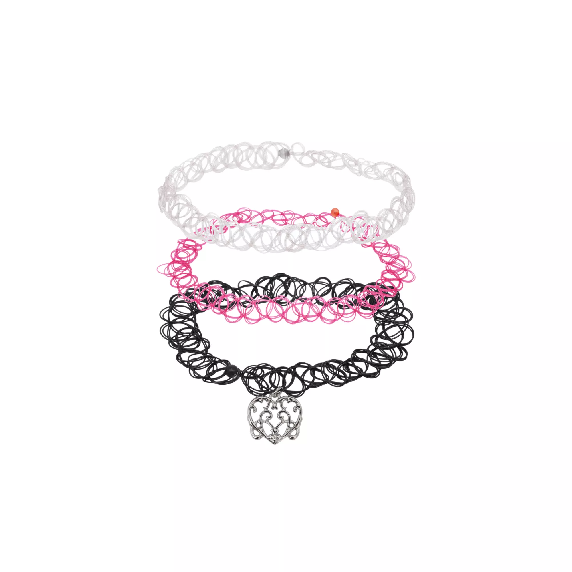 Multi-Pack Ornate Heart Tattoo Choker Necklaces - 3 Pack