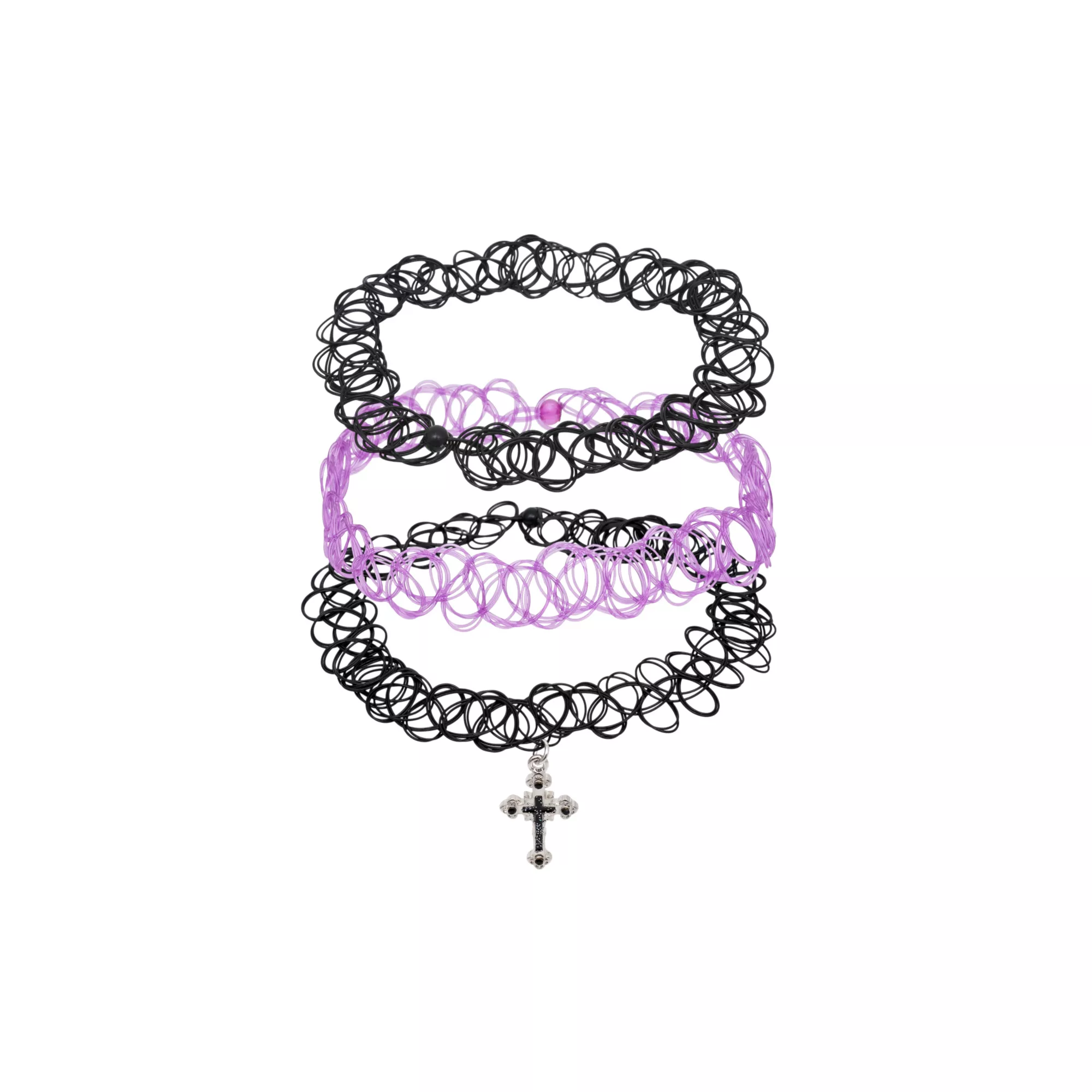Multi-Pack Cross Tattoo Choker Necklaces - 3 Pack