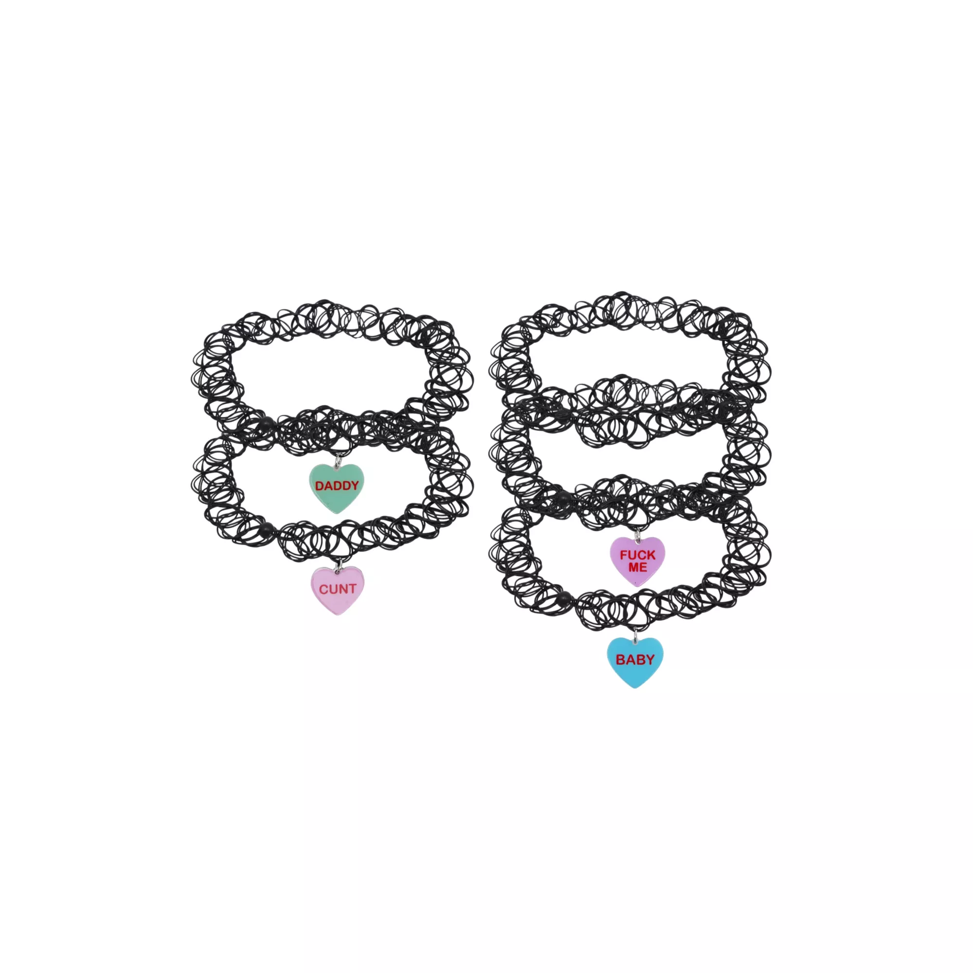 Multi-Pack Valentine's Day Heart Tattoo Choker Necklaces - 5 Pack