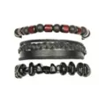 Multi-Pack Black Cord and Black Maroon Beaded Bracelets - 3 Pack at Spencer's
