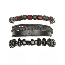 Multi-Pack Black Cord and Black Maroon Beaded Bracelets - 3 Pack at Spencer's