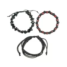 Multi-Pack Black Cord and Black Maroon Beaded Bracelets - 3 Pack at Spencer's