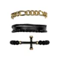 Multi-Pack Gold-Toned Chain, Black Cord and Cross Beaded Bracelets - 3 Pack at Spencer's