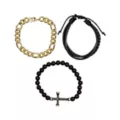 Multi-Pack Gold-Toned Chain, Black Cord and Cross Beaded Bracelets - 3 Pack at Spencer's