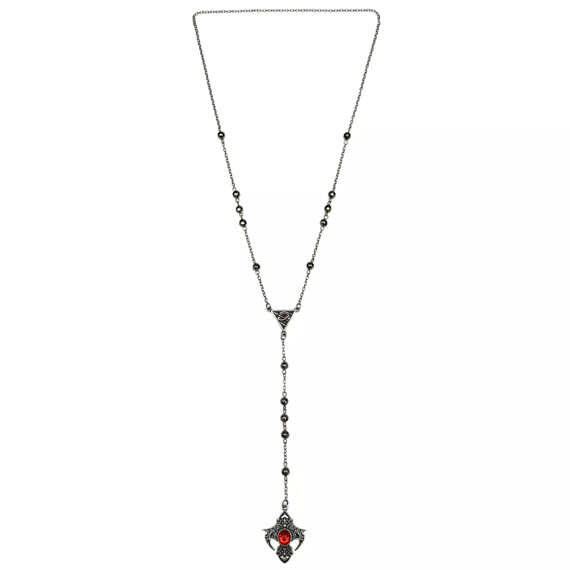 Black Acrylic Bead Cross Rosary Necklace