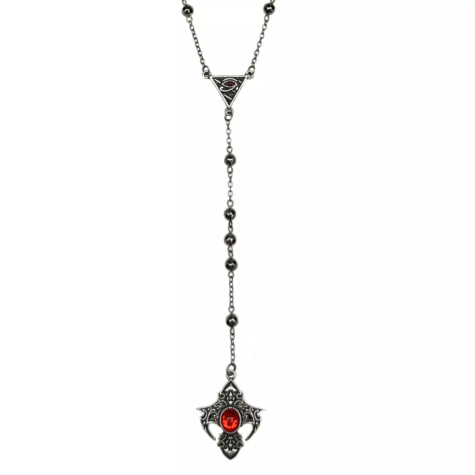 Black Acrylic Bead Cross Rosary Necklace