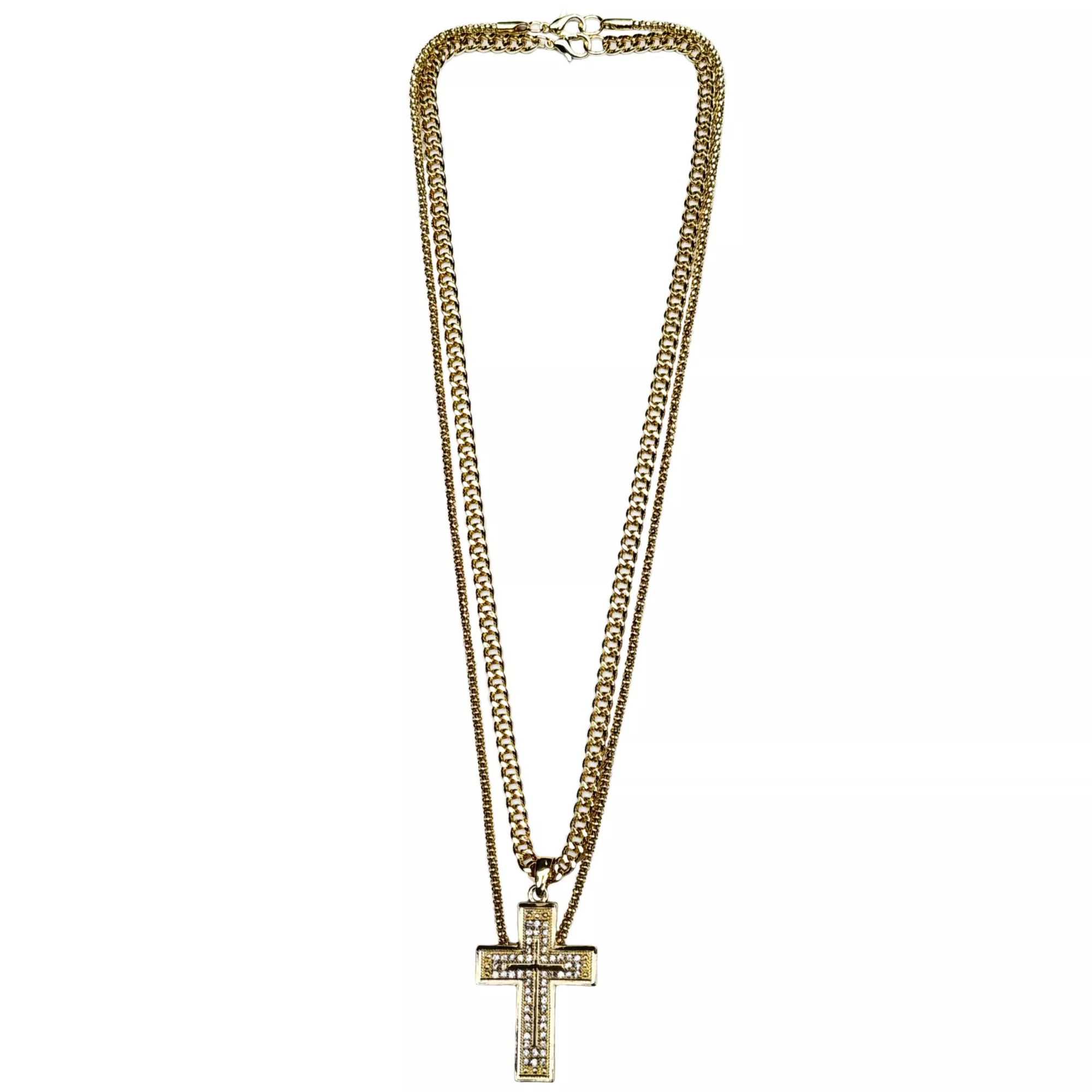 Gold-Tone Stone Cross Layered Chain Necklaces - 2 Pack