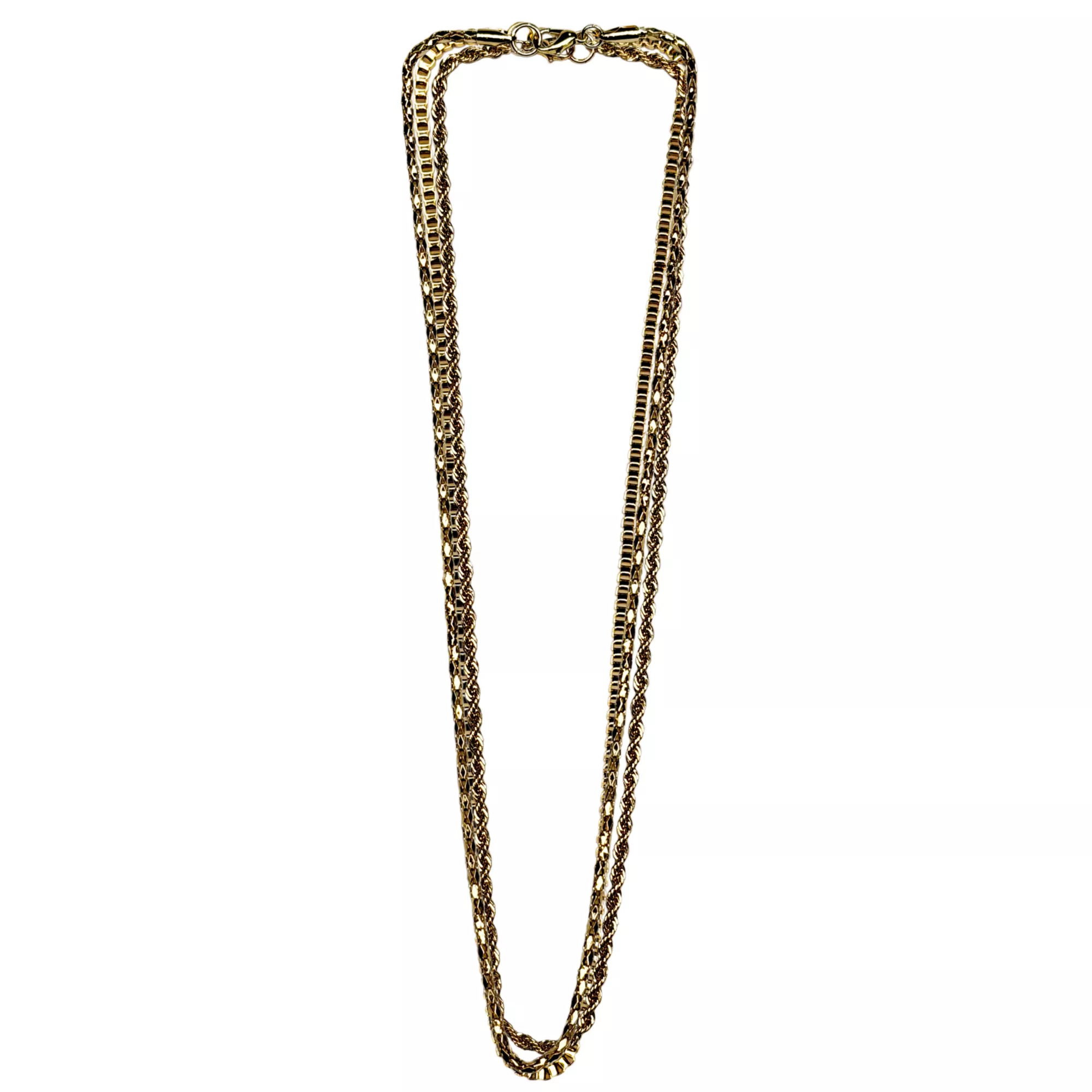 Multi-Pack Gold-Tone Rope, Box and Diamond Cut Rope Chain Necklaces - 3 Pack
