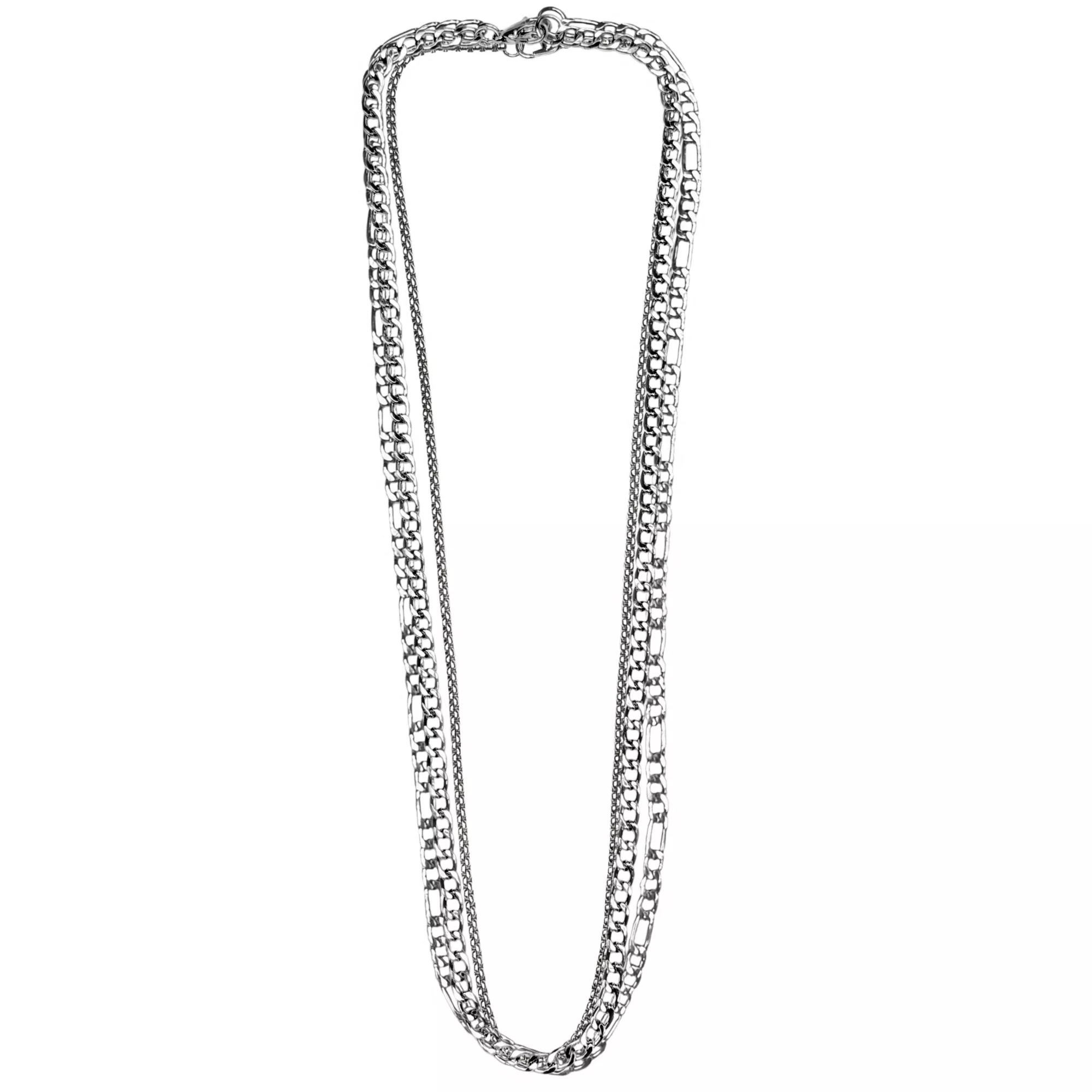 Multi-Pack Silver-Tone Flat Cut Curb, Figaro and Box Chain Necklaces - 3 Pack