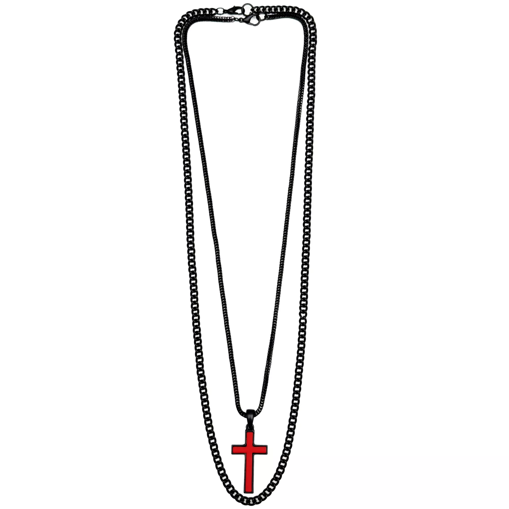 Multi-Pack Black and Red Cross Chain Necklaces - 2 Pack