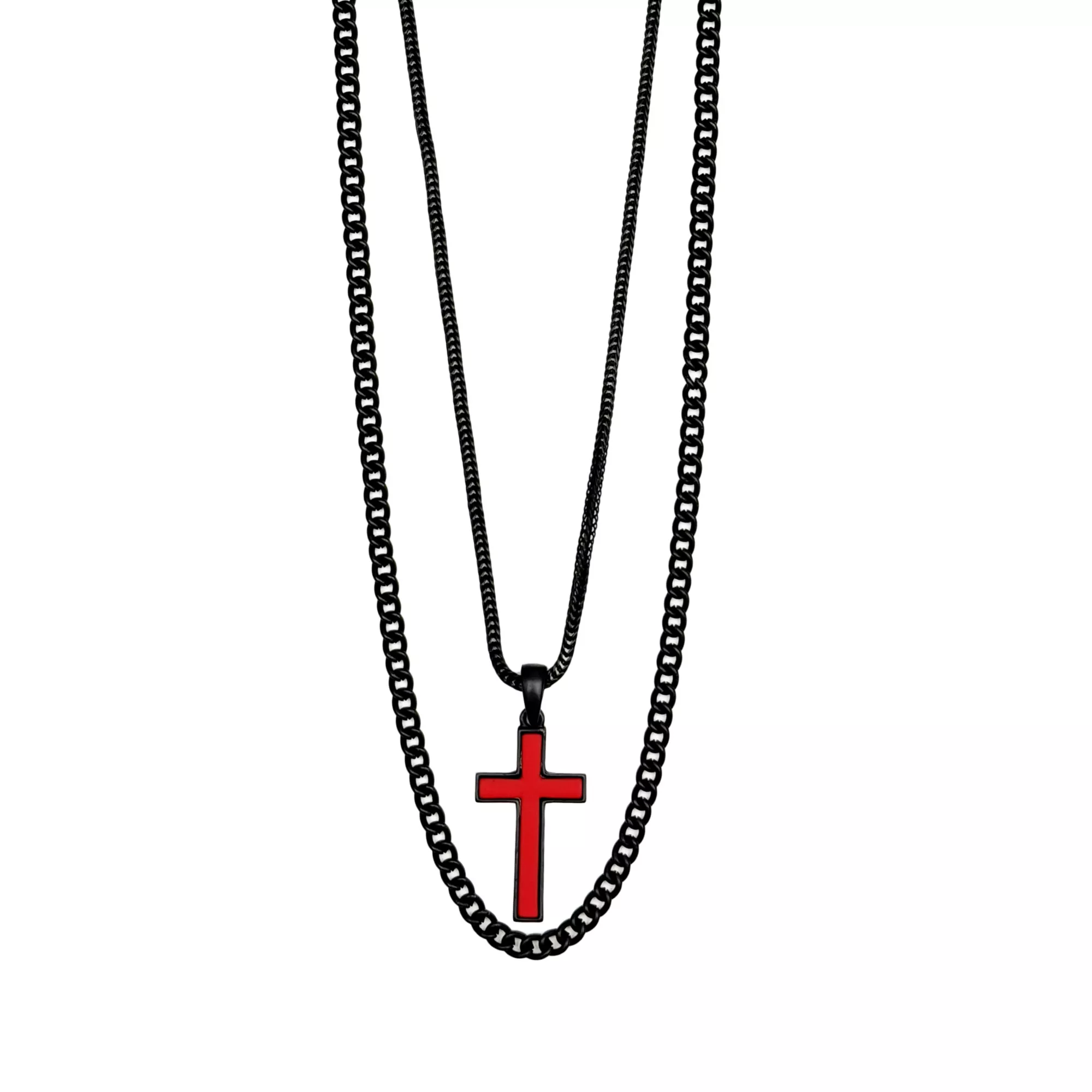 Multi-Pack Black and Red Cross Chain Necklaces - 2 Pack