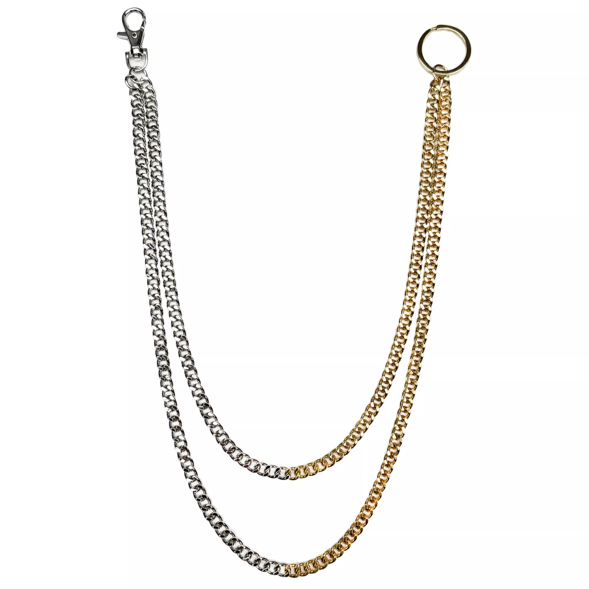 Gold and Silver-Tone Two-Row Curb Wallet Chain