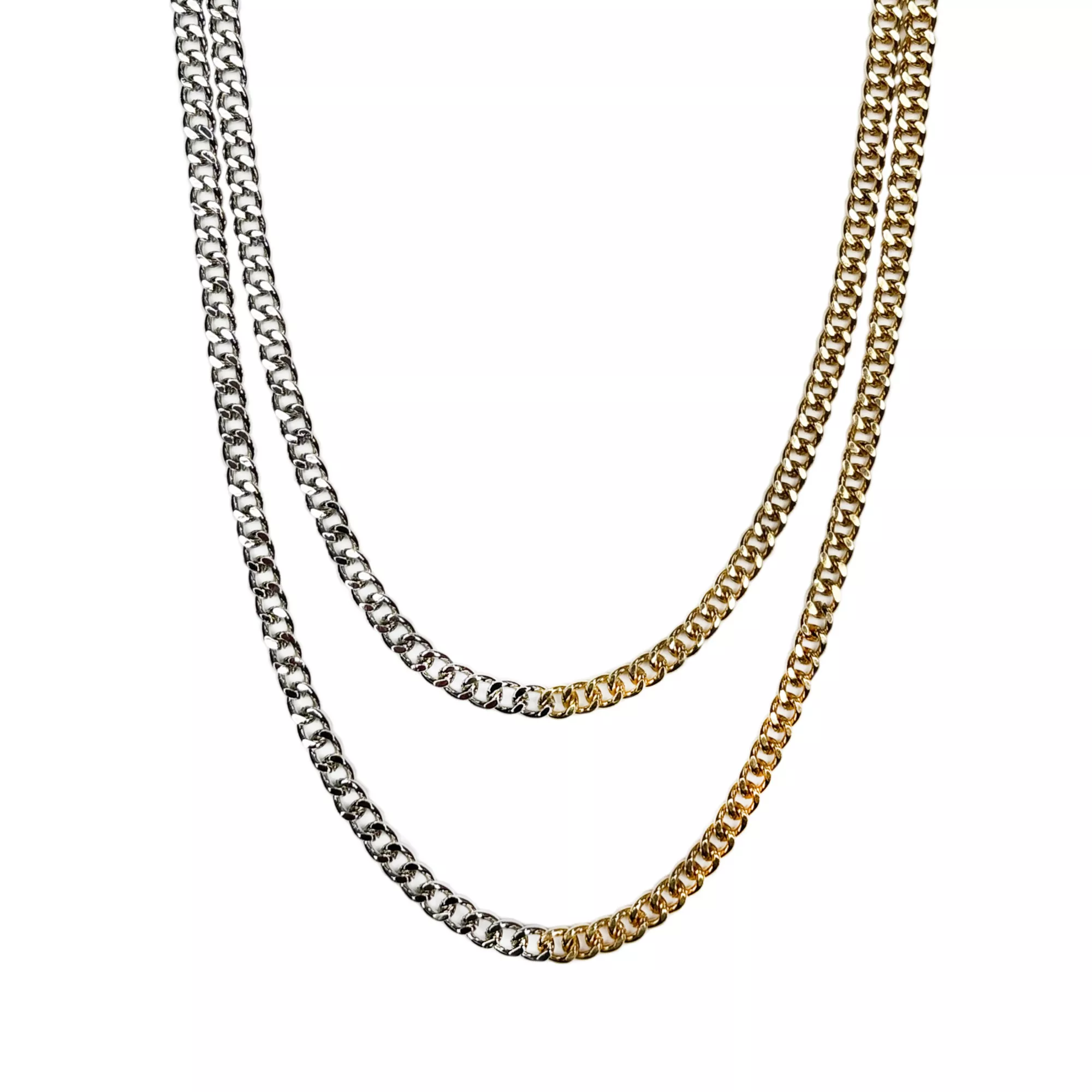 Gold and Silver-Tone Two-Row Curb Wallet Chain