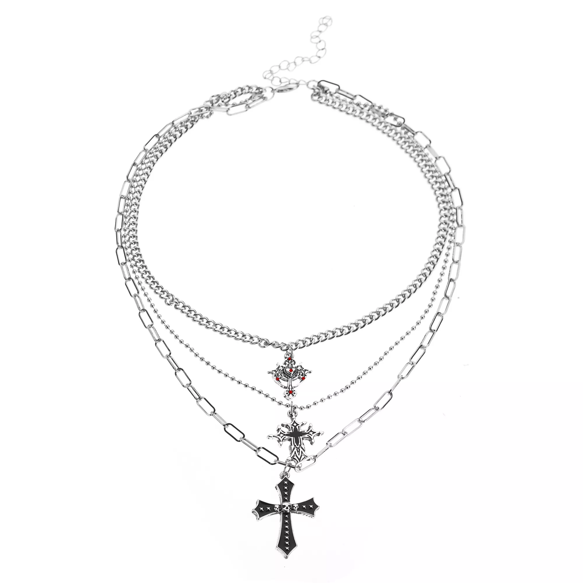 Cyber Crosses 3-Row Chain Necklaces