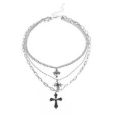 Cyber Crosses 3-Row Chain Necklaces at Spencer's