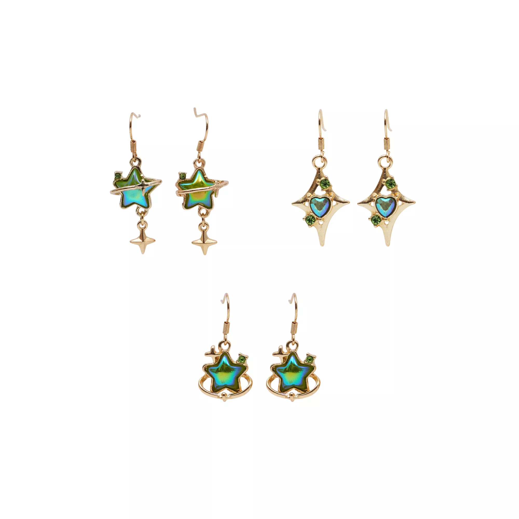 Cyber Stars Gold-Tone Dangle Earrings - 3 Pair