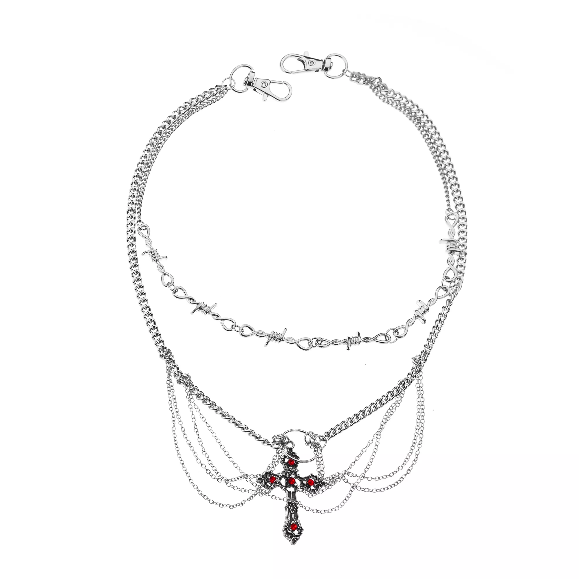 2-Row Red Gothic Cross Barbed Wire Wallet Chain at Spencer's