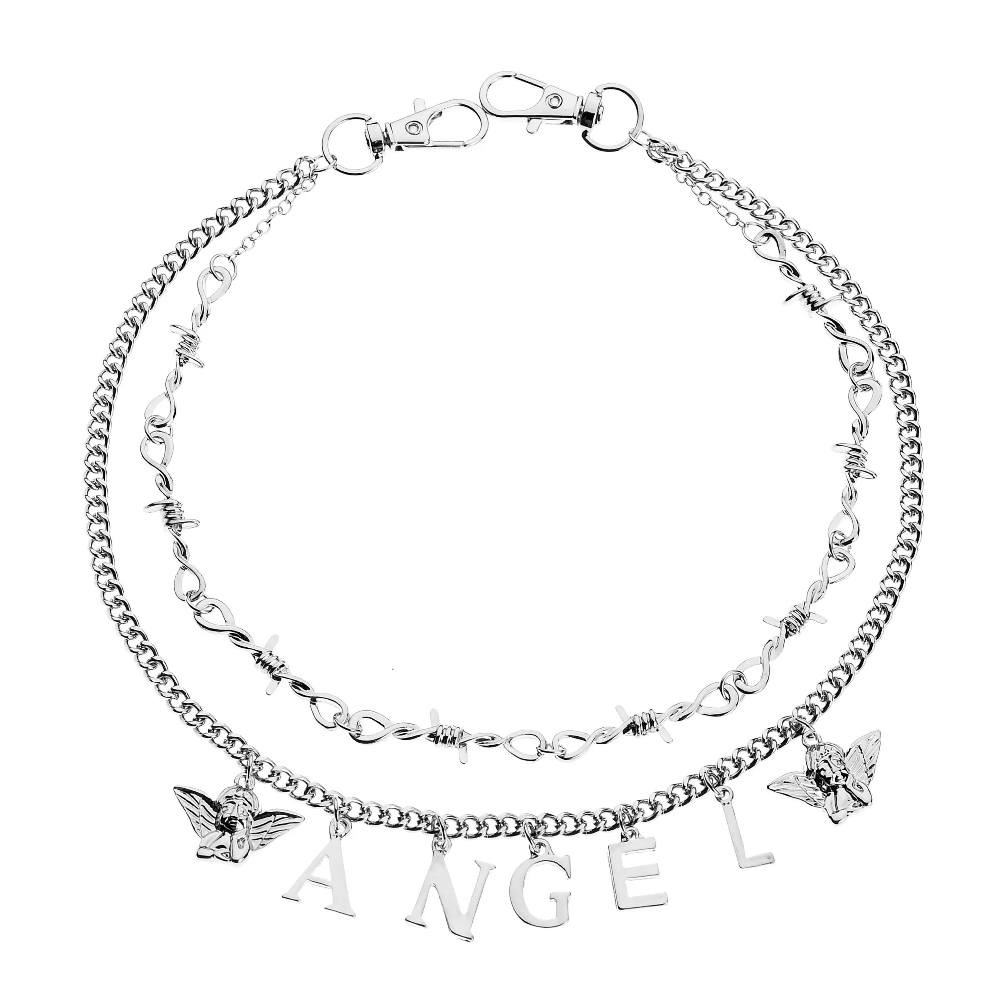 Angel Charm Barbed Wire Silver-Plated 2-Row Wallet Chain at Spencer's