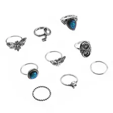 Multi-Pack Silver-Tone Moth, Moon and Snake Rings - 9 Pack at Spencer's