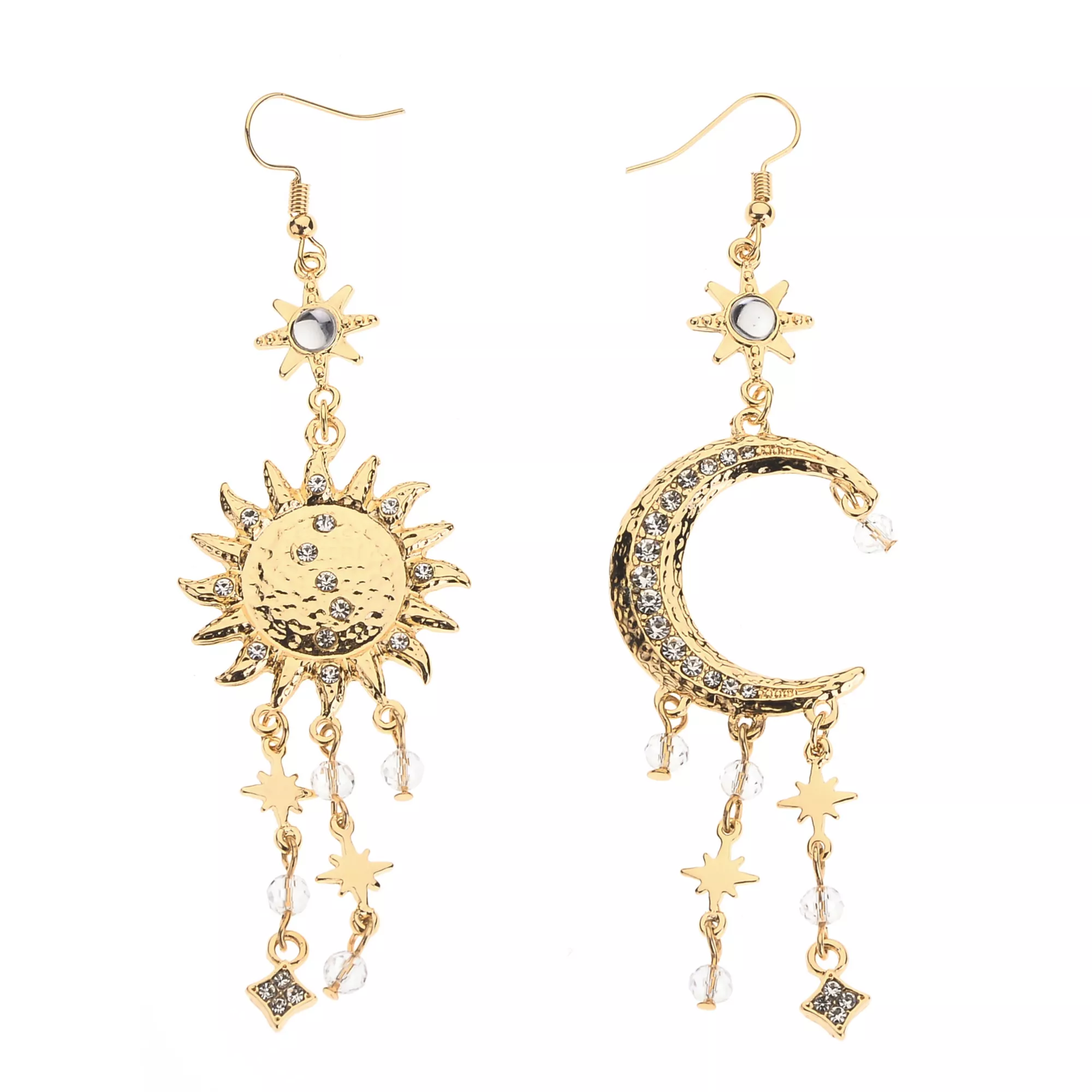 Moon Sun and Star Drop Gold-Plated Dangle Earrings
