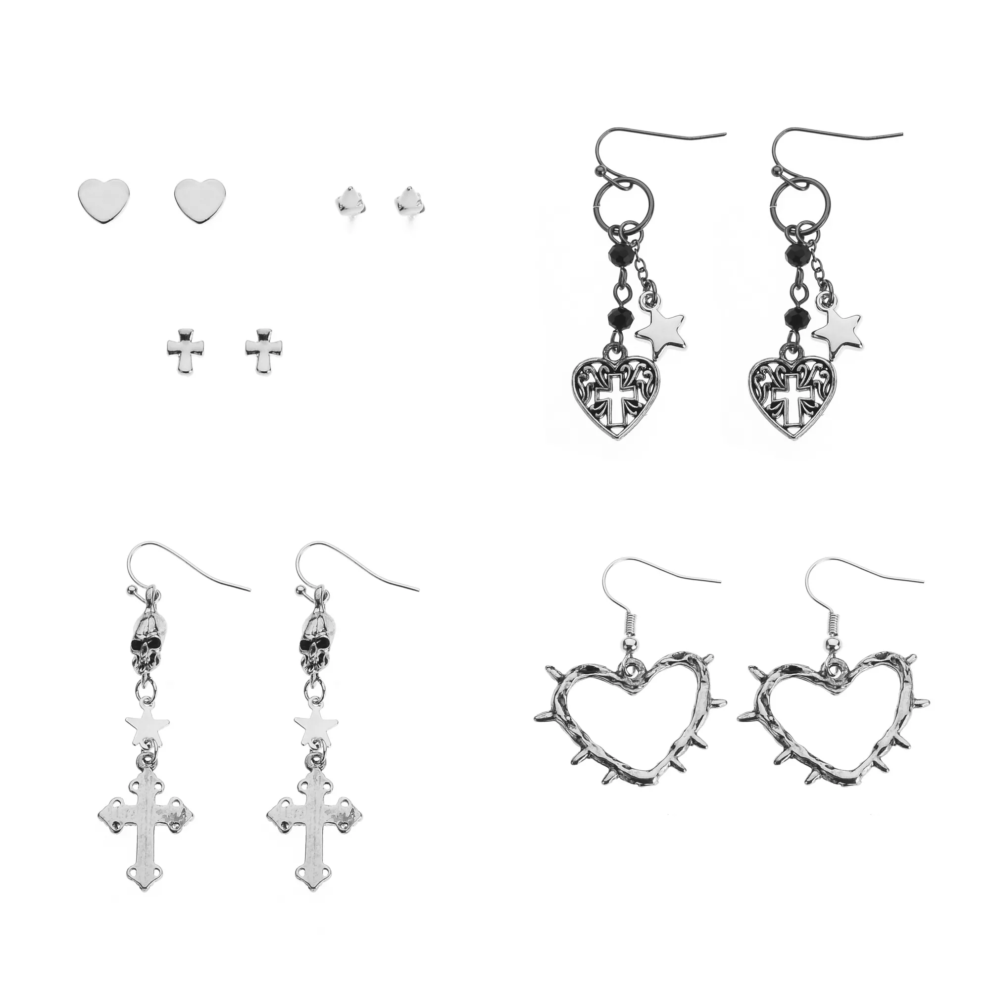 Multi-Pack Cross Heart Stud and Dangle Earrings - 6 Pack