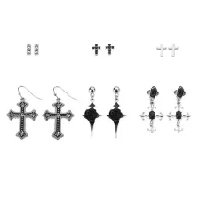 Multi-Pack Silver-Toned Gothic Cross, Rose, and Crystal Earrings - 6 Pair at Spencer's